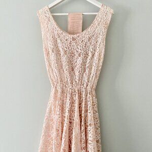 Blush Pink Lace Dress with Ribbon Belt - Size S/M